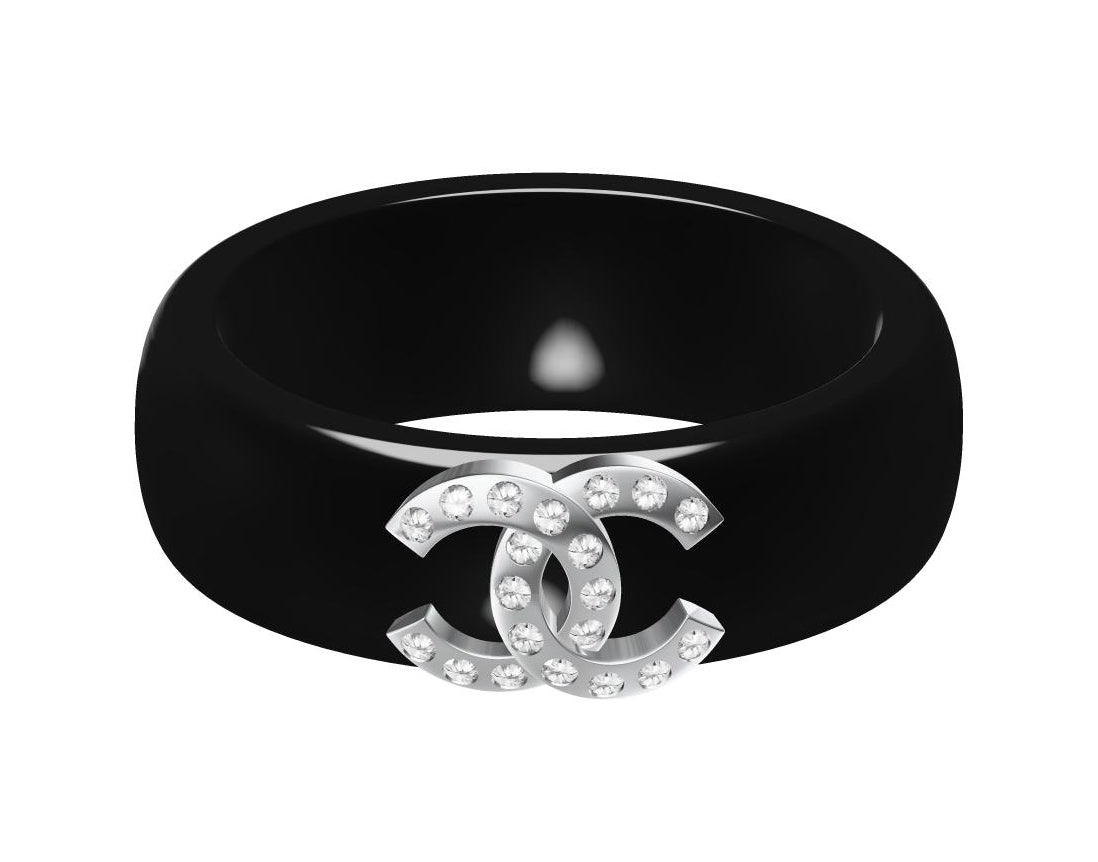 XNE-CN203394 Double C ceramic ring with diamonds