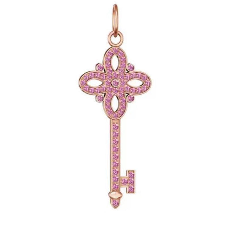 TIF159341 pink diamond four-leaf flower key pendant