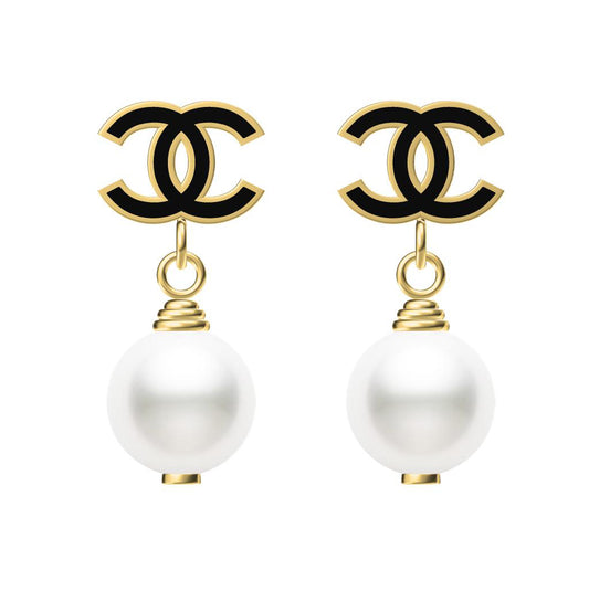 XNE-CNCEZZ005 15mm Double C Epoxy Pearl Stud Earrings