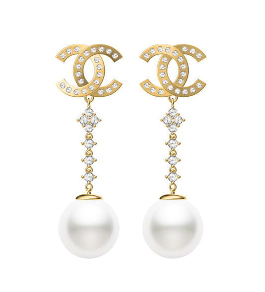 XNE-CNCEGF008 Double C Pearl Stud Earrings