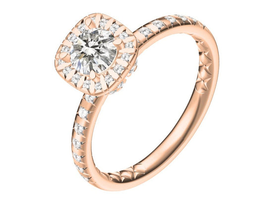 HW-RGD3004697 four-claw ring, four-claw round diamond straight arm, pillow-shaped surrounding stone