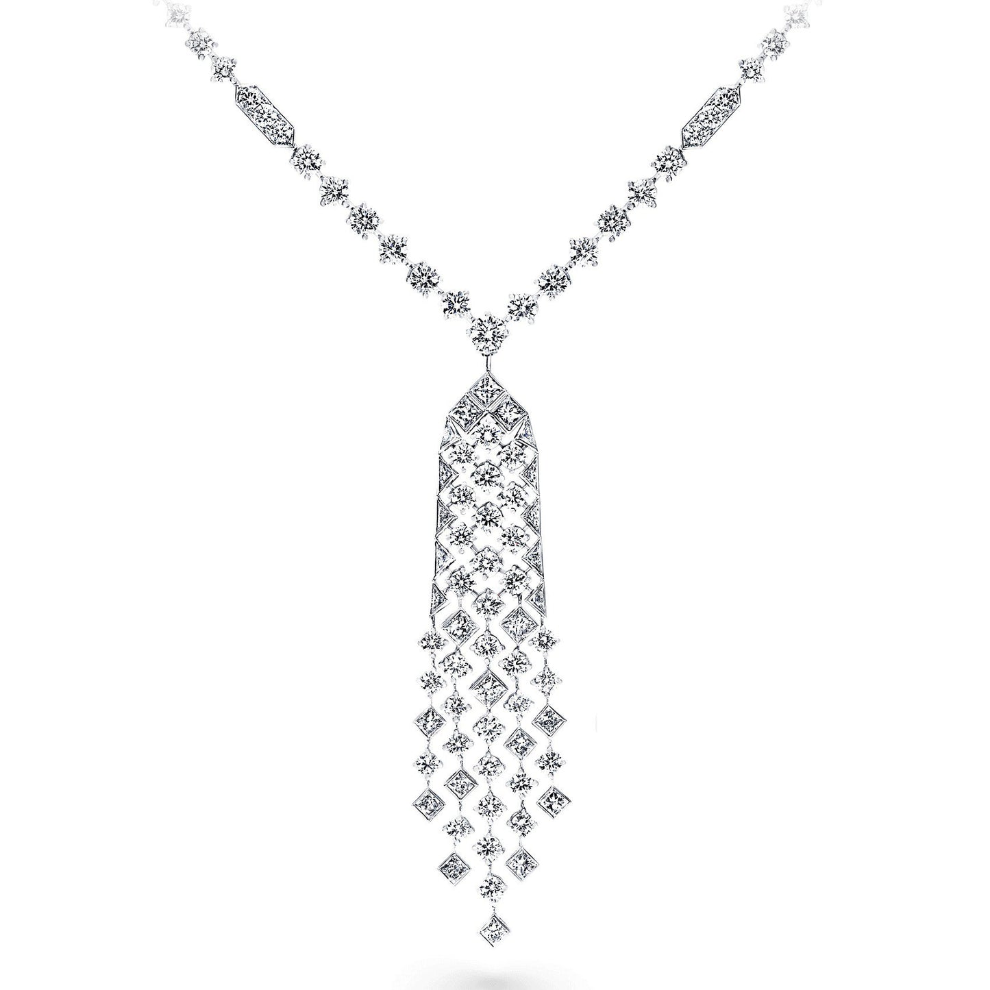 GLF-RGN487 square diamond and round diamond movable necklace