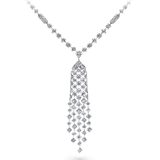 GLF-RGN487 square diamond and round diamond movable necklace
