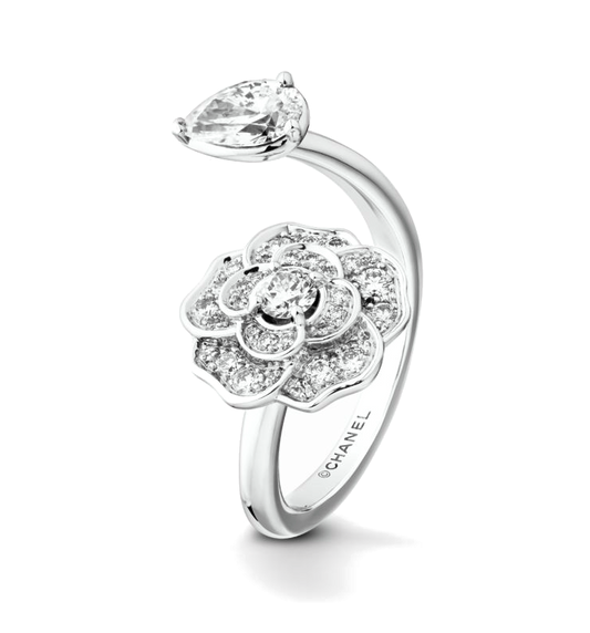 XNE-J11334 Camellia Wave Full Diamond Drop Ring