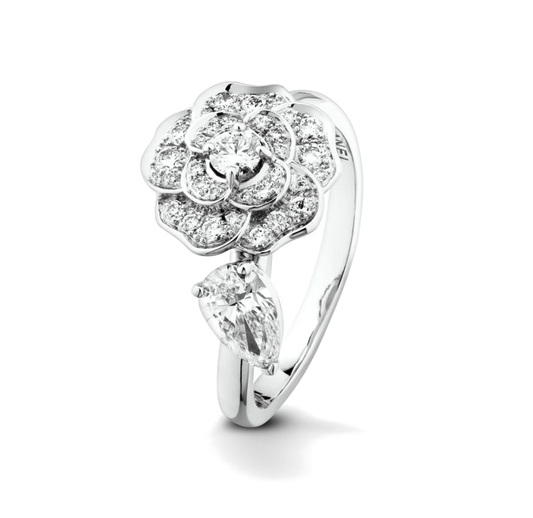 XNE-J11361 Camellia Wave Full Diamond Drop Ring
