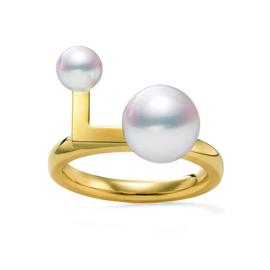 TSQ-223 L-shaped gold straight arm pearl ring with small pearls