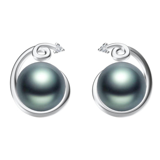 YMB-ME0912 Halo Line Stud Earrings (Pearl 9.6mm)