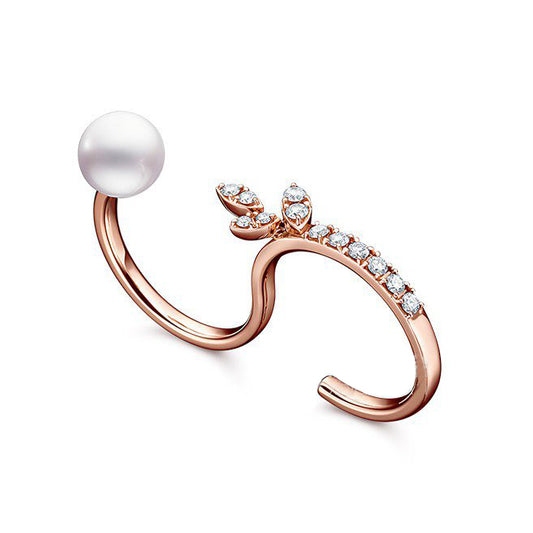 TSQ-018 Leaf Marquise Double Finger Pearl Ring (Main Stone 6.8mm)