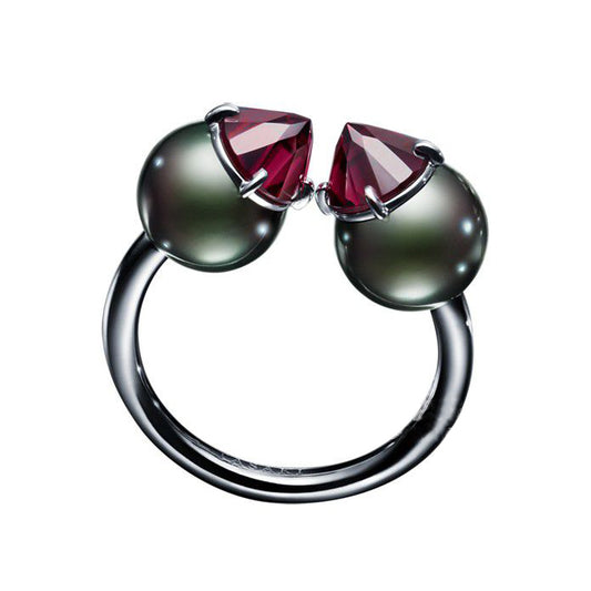 TSQ-013 8mm Pearl Black Quartz Claw Shape Opening 12# Ring