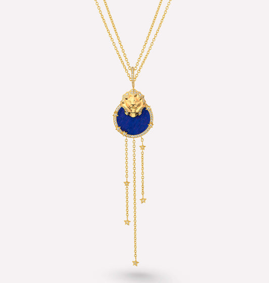 XNE-J11369 lion star lapis lazuli necklace