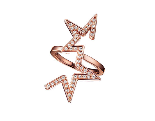 TSQ-369abstract star ring-2, full diamond, light gold arm