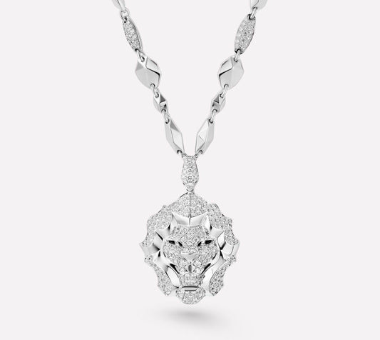 XNE-J10765 lion half diamond necklace