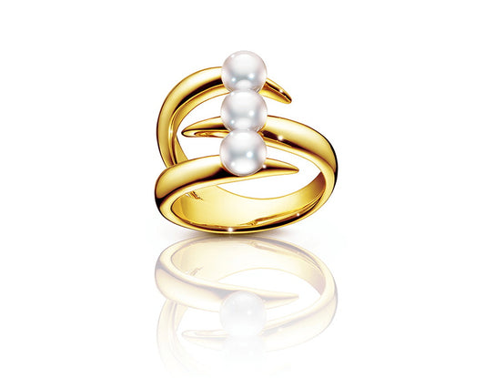 TSQ-615danger claw three pearl light gold ring
