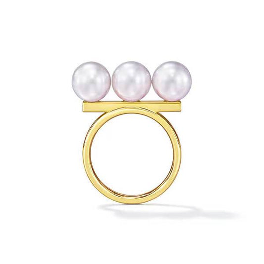 TSQ-TXF00106 Balance beam triple pearl light gold ring