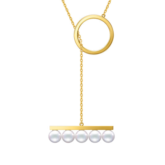 TSQ-P-16851-18KYG Balanced Beam Multi-Pearl Necklace