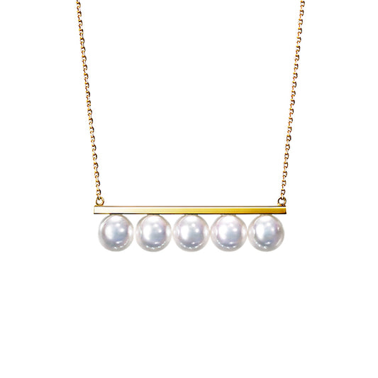 TSQ-P-15884-18KYG Balance Beam 5 Multi-Pearl Strand Tie Chain Pendant