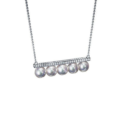 TSQ-P-16043 Pearl and Diamond Balanced Chain Pendant Necklace