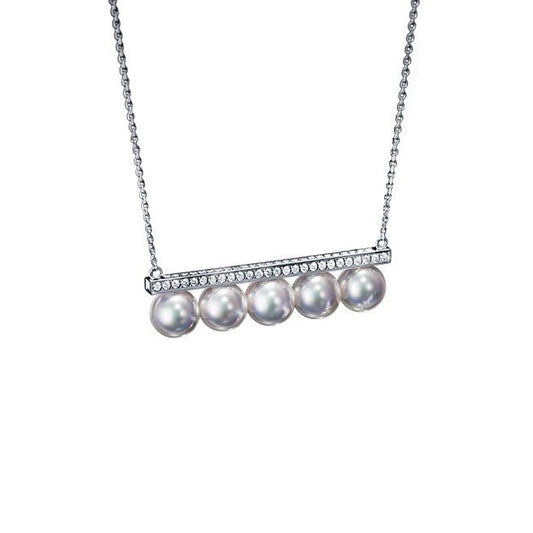 TSQ-P-16043 Pearl and Diamond Balanced Chain Pendant Necklace