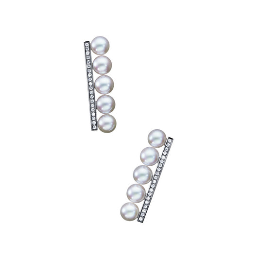 TSQ-E-3913 Diamond 5 Pearl Balanced Earrings