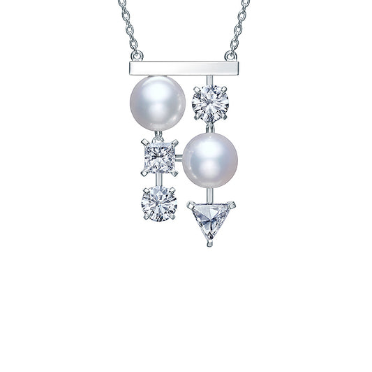 TSQ-P-16483-18KWG Balanced Wood Diamond Bead Mixed Chain Pendant