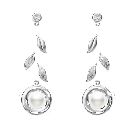 XNE-J14275 Pearl Leaf Stud Earrings