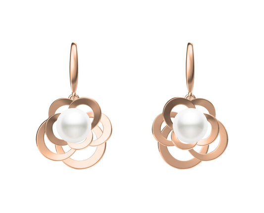 XNE-J13605 Pearl Camellia Ear Hooks