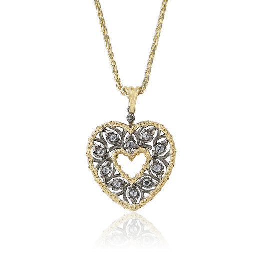 BQLT-JUAPEN012756 Heart-shaped color-separated pendant with pimple lace and irregular leaf shape in the middle