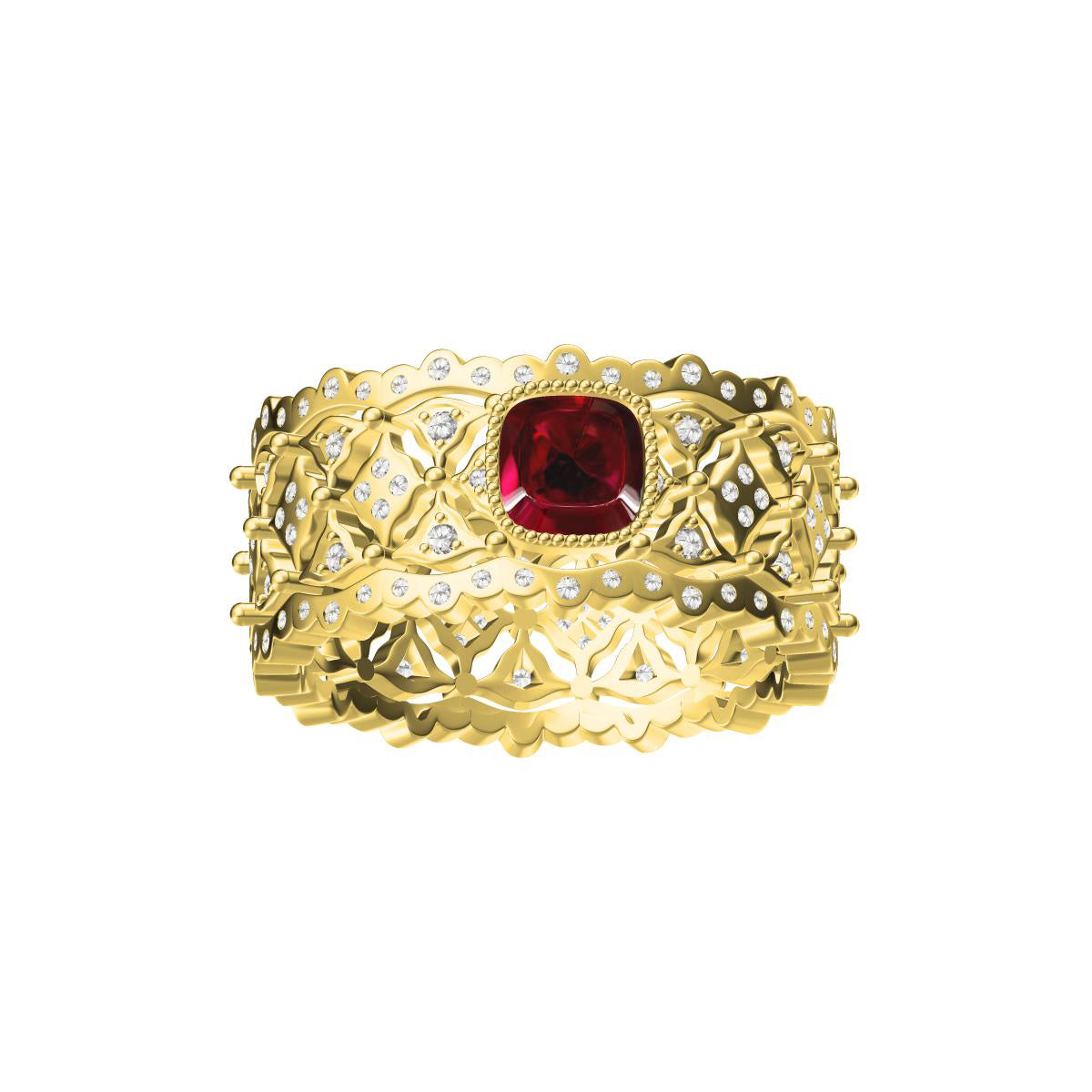 BQLT-JZ472466 bezel-set lace middle honeycomb ring, lace-set diamond wavy edge arm