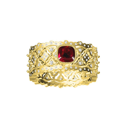 BQLT-JZ472466 bezel-set lace middle honeycomb ring, lace-set diamond wavy edge arm