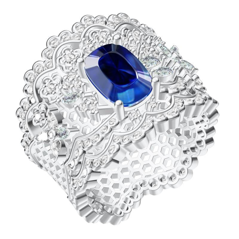 BQLT-JZ584784 Sapphire honeycomb lace wavy edge arm ring