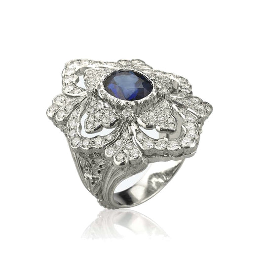BQLT-JAURIN008388 bezel-set diamond flower large flower head ring