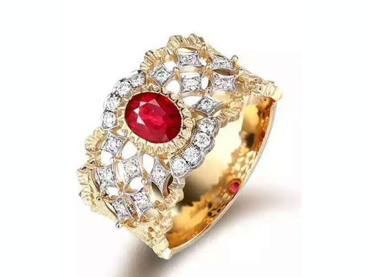 BQLT-CYUGW115 Lace Colorful Jewelry Ring 5x7mm Wavy Edge Arm Ruby Ring Hemming