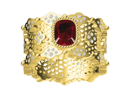 BQLT-JZ141376 12.3mm lace wavy edge arm colored treasure full circle flower inlaid stone ring