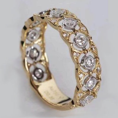 BQLT-JZ370574 6.4MM deer bead diamond ring with bead setting and color-separated small triangle