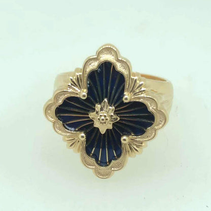 BQLT-JZ989905 European style four-leaf clover middle ribbon enamel light gold ring guest version
