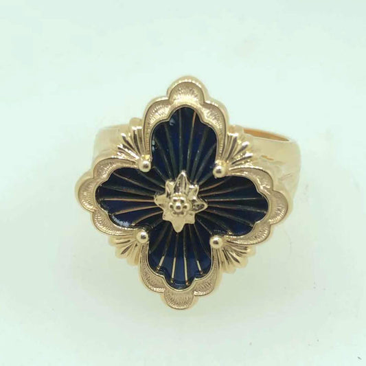BQLT-JZ989905 European style four-leaf clover middle ribbon enamel light gold ring guest version