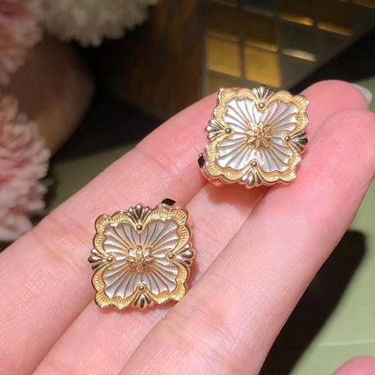 BQLT-ES170280 19x16.9mm agate four-leaf clover middle ribbon agate light gold ear racket