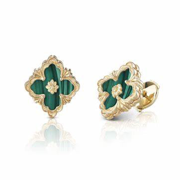 BQLT-ES913797 Diamond Four-leaf Clover Malachite Stud Earrings Custom Edition