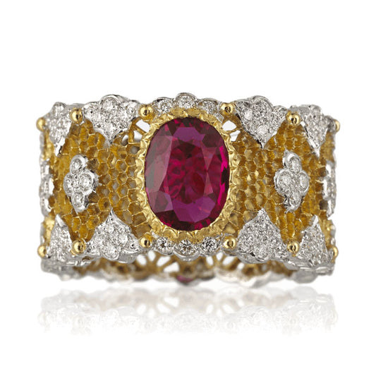 BQLT-JZ881299 Egg-shaped colorful treasure 5.2X7.0 ring, honeycomb, diamond-shaped flower