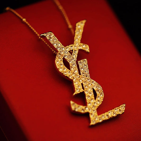 YSL-629286 full diamond letter YSL pendant