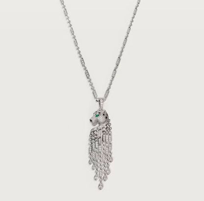 KDY-H7000546 side hanging chain leopard head large necklace with horizontal and vertical buckles