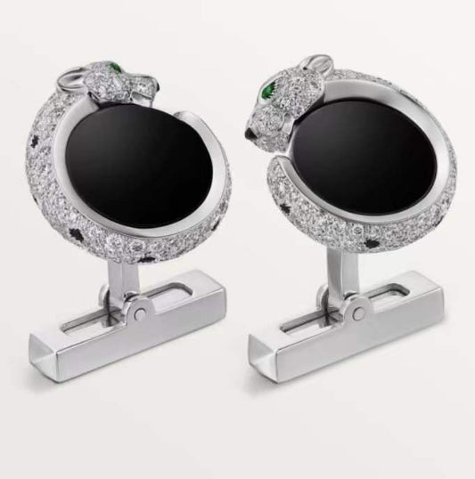 KDY-OG000334 straight diamond agate leopard cufflinks