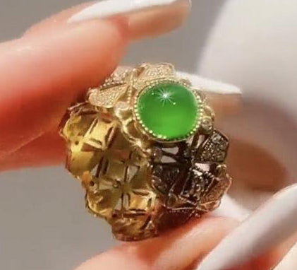 BQLT-JZ642058 egg-shaped small green jade women's ring wavy edge arm
