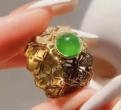 BQLT-JZ642058 egg-shaped small green jade women's ring wavy edge arm