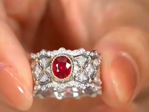 BQLT-JZ472466 bezel-set lace middle honeycomb ring, lace-set diamond wavy edge arm