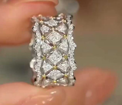 BQLT-JZ472466 bezel-set lace middle honeycomb ring, lace-set diamond wavy edge arm