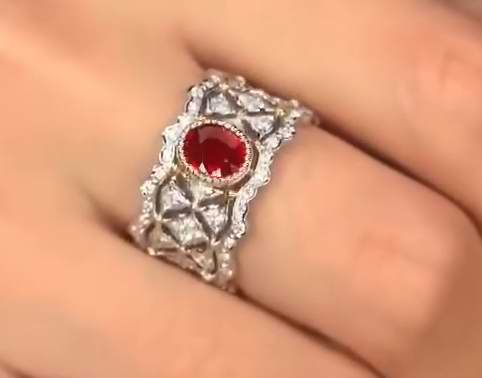 BQLT-JZ472466 bezel-set lace middle honeycomb ring, lace-set diamond wavy edge arm
