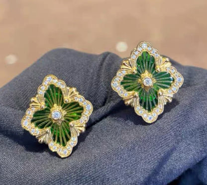 BQLT-JAUEAR017998 European style bezel setting, edged gold satin version, four-leaf clover earrings