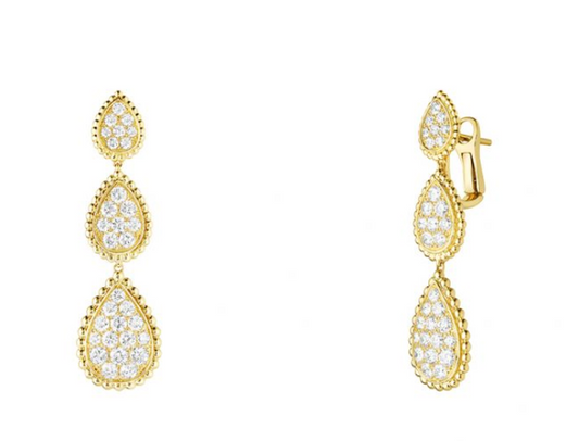 BSL-JCO01543 lotus root water drop top small bottom large diamond earrings