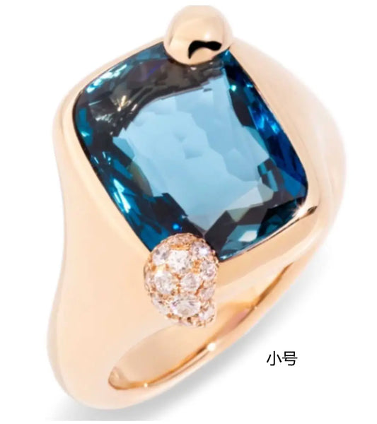 BMLD-PAB7082 Cushion-shaped blue colored gold divination ring small size